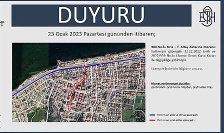 İzmir Büyükşehir Belediyesi ESHOT Genel Müdürlüğü, 23 Ocak Pazartesi gününden