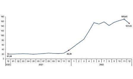 Tarım-ÜFE'de (2015=100), 2022 yılı Aralık ayında bir önceki aya göre