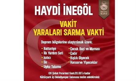 İnegöl Belediye Başkanı Alper Taban, deprem bölgeleri için yardım kampanyası