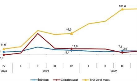 Sanayi, inşaat ve ticaret-hizmet sektörleri toplamında istihdam endeksi, 2022 yılı