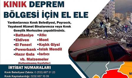 Kınık Belediyesi ve Kınık Kaymakamlığı, sabah saatlerinde Kahramanmaraş'ta meydana gelen