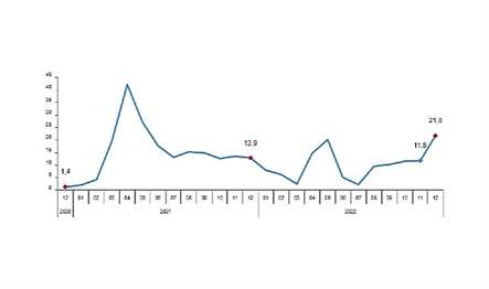 Sabit fiyatlarla perakende satış hacmi (2015=100) 2022 yılı Aralık ayında
