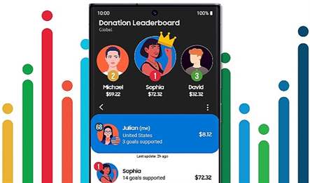 Samsung Global Goals uygulamasının yeni özelliği olan “Donation Leaderboard” (Bağış
