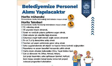 İnegöl Belediyesi, 1 Harita Mühendisi ve 1 Harita Teknikeri olmak