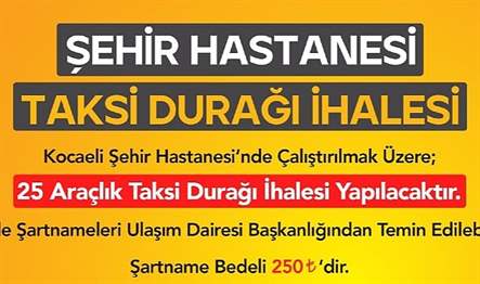 Büyükşehir, Şehir Hastanesi için 25 araçlık Taksi Durağı İhalesi düzenliyor