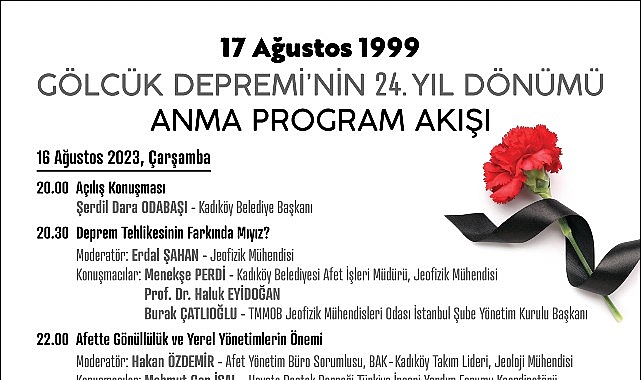 Kadıköy Belediyesi, 17 Ağustos Gölcük Depremi’nin 24. yıl dönümünde depremde