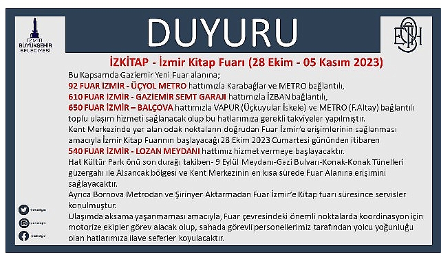 ESHOT Genel Müdürlüğü, 28 Ekim-5 Kasım tarihleri arasında yapılacak İZKİTAP-2.