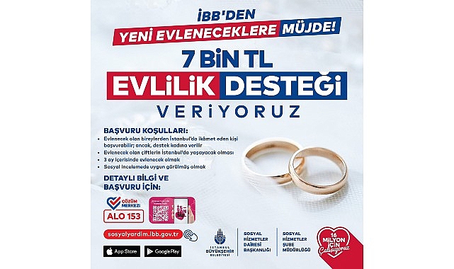İBB, dünya evine giren ihtiyaç sahibi çiftlere 7 bin TL