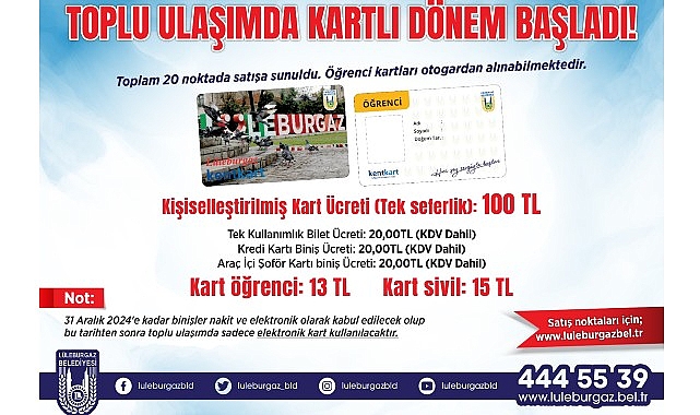 Lüleburgaz’da toplu ulaşımda kişiselleştirilmiş elektronik kart dönemine geçildi. Kartlar 20