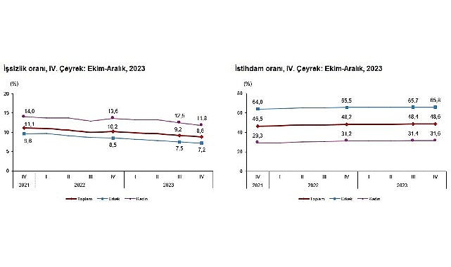 Hanehalkı İşgücü Araştırması sonuçlarına göre; 15 ve daha yukarı yaştaki