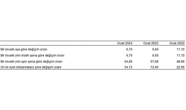TÜFE'deki (2003=100) değişim 2024 yılı Ocak ayında bir önceki aya
