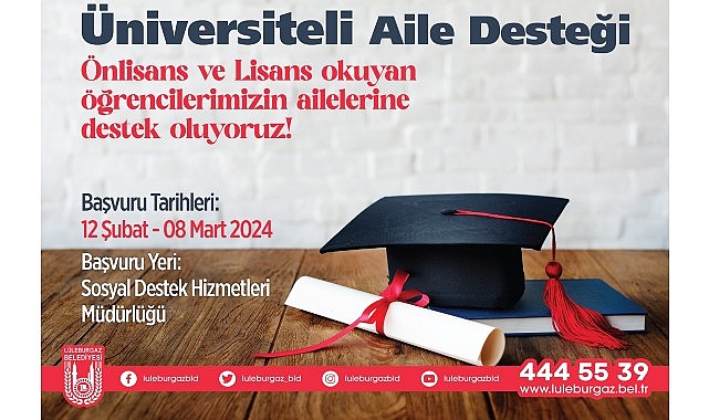 Lüleburgaz Belediyesi’nin Üniversiteli Aile Desteği Programı başvuruları 12 Şubat’ta başlıyor.