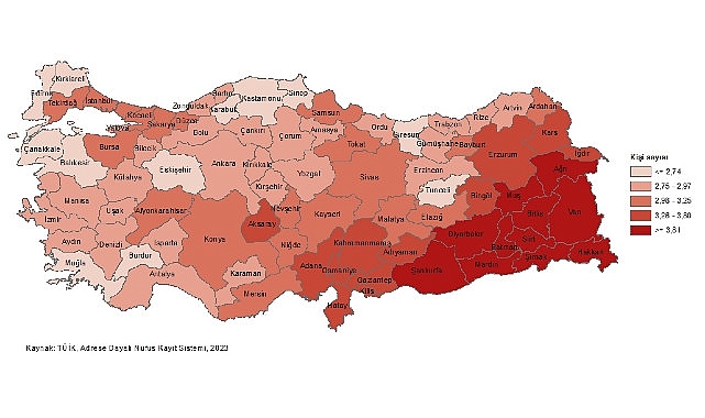 Adrese Dayalı Nüfus Kayıt Sistemi (ADNKS) sonuçlarına göre, Türkiye'de 2008