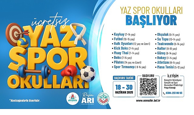 Nevşehir Belediyesi tarafından 16 farklı branşta Yaz Spor Okulları açılıyor.