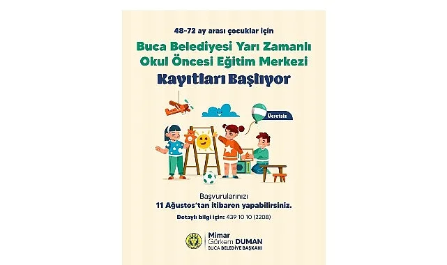 Buca Belediyesi Yarı Zamanlı Okul Öncesi Eğitim Merkezleri’nde kayıtlar başladı.