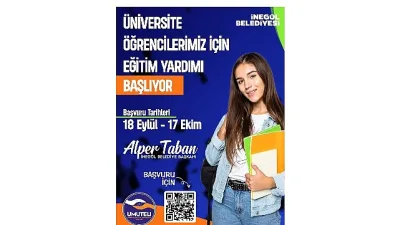 İnegöl Belediyesi’nin üniversite öğrencileri için gerçekleştirdiği eğitim yardımlarında başvurular bugün