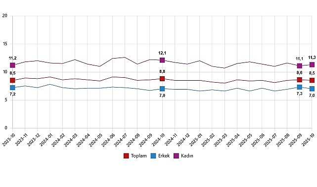 Mevsim etkisinden arındırılmış işsizlik oranı %8,5 seviyesinde gerçekleşti