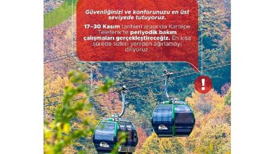 Kocaeli Büyükşehir Belediyesi iştiraki UlaşımPark tarafından işletilen Kartepe Teleferik, kış