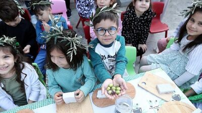 Şakran’da çocukların zeytin üreticiliğinin tüm aşamalarını öğrenmeleri ve zeytinin değerini