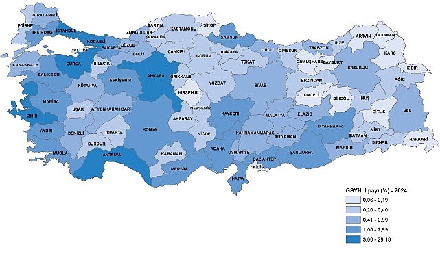 Gayrisafi Yurt İçi Hasıladan 2024 yılında en yüksek payı %29,2