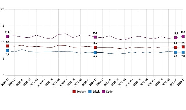 Mevsim etkisinden arındırılmış işsizlik oranı %8,6 seviyesinde gerçekleşti