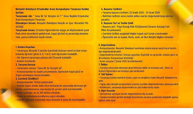 Nevşehir Belediyesi tarafından Ortaokullar arası “Sana Bir Sır Vereyim mi?”