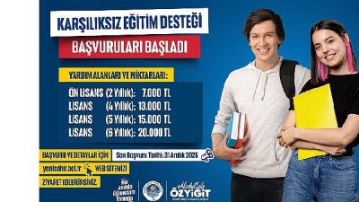 Mersin Yenişehir Belediyesinin, Yenişehirli üniversite öğrencilerine vereceği ve 2025-2026 eğitim