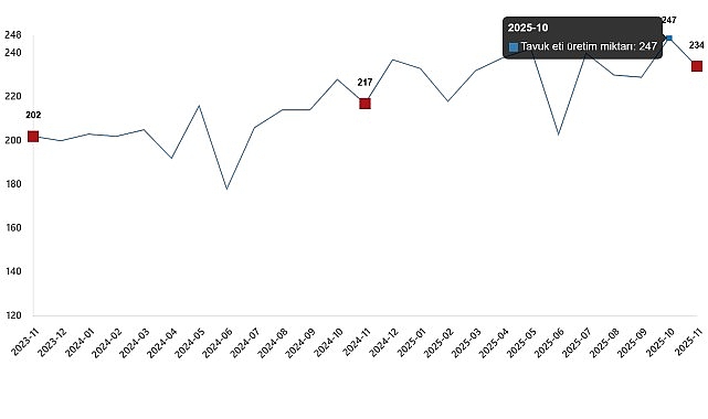 Tavuk eti üretimi 233 bin 887 ton, tavuk yumurtası üretimi