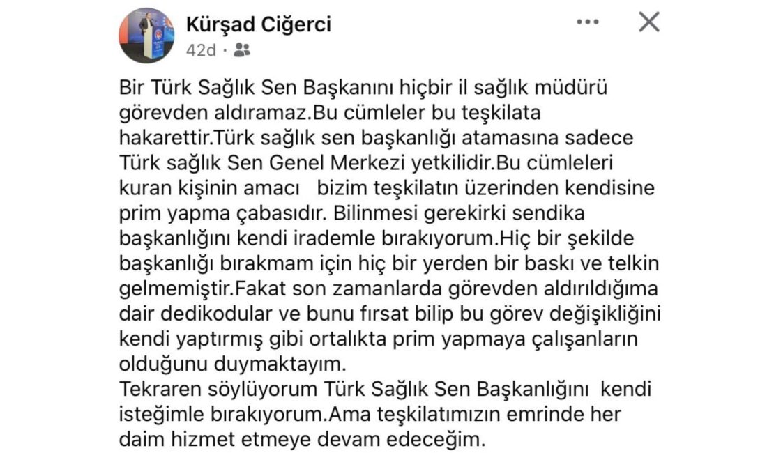 Türk Sağlık Sen Gümüşhane’de İstifa Krizi! Türk Sağlık Sen Gümüşhane Şube