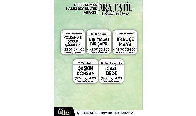 Kocaeli Büyükşehir Belediyesi’nin öğrenciler için ara tatilde organize edeceği birbirinden