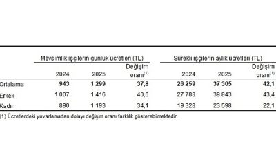 Mevsimlik tarım işçilerinin ortalama günlük ücretleri 2025 yılında %37,8 arttı