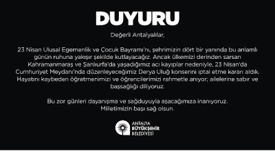 Antalya Büyükşehir Belediyesi, ülkemizi derinden sarsan Kahramanmaraş ve Şanlıurfa’da yaşanan