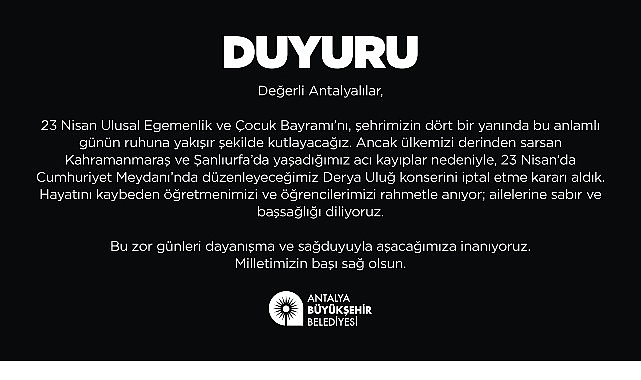 Antalya Büyükşehir Belediyesi, ülkemizi derinden sarsan Kahramanmaraş ve Şanlıurfa’da yaşanan