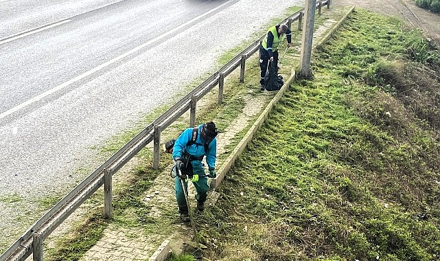 Kocaeli Büyükşehir Belediyesi, kent genelinde yol kenarları ve kaldırımlarda temizlik