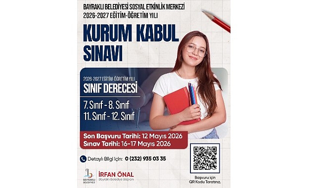 Bayraklı Belediyesi’nden Öğrencilere Ücretsiz Eğitim Desteği Bayraklı Belediyesi Sosyal Etkinlik Merkezi, 2026-2027 eğitim-öğretim dönemi için yeni öğrencilerini kabul