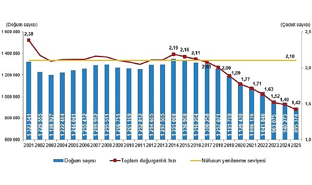 Doğum İstatistikleri, 2025 Canlı doğan bebek sayısı 895 bin 374 oldu