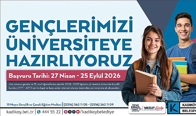 Kadıköy Belediyesi’nden Üniversiteye Hazırlık Kursu Kadıköy Belediyesi’nin ücretsiz üniversite hazırlık kursları için kayıt dönemi başladı.