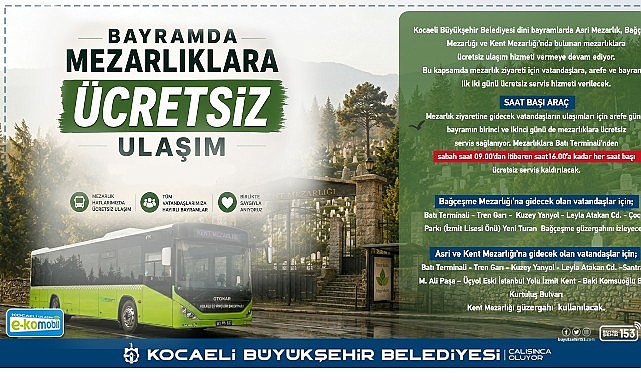 Kocaeli’de mezarlıklara ulaşım ücretsiz Kocaeli Büyükşehir Belediyesi, Kurban Bayramı öncesinde ve bayram süresince vatandaşların