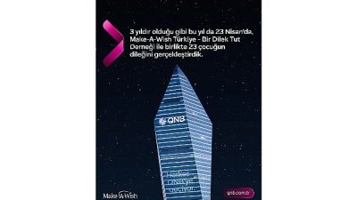 QNB Türkiye, Dünya Dilek Günü’nde Kristal Kule’yi maviye bürüyerek dileklerin
