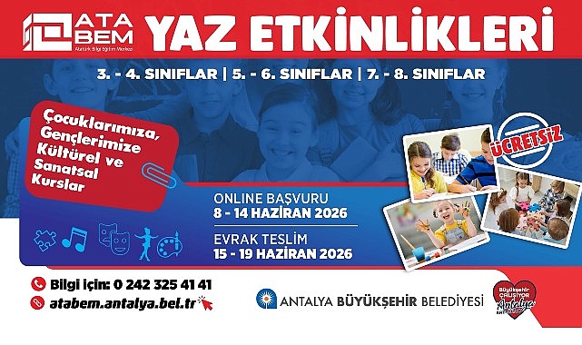 ATABEM yaz etkinlikleri kayıtları başlıyor Antalya Büyükşehir Belediyesi Atatürk Kültür ve Bilgi Eğitim Merkezi (ATABEM)
