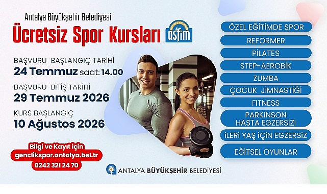 ASFİM’de yeni sezon kayıtları başladı Antalya Büyükşehir Belediyesi'nin vatandaşlara ücretsiz spor yapma imkânı sunduğu Antalya