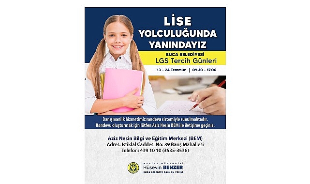 Buca Belediyesi’nden lise adaylarına büyük destek Buca Belediyesi, 13-24 Temmuz tarihleri arasında LGS Tercih Günleri düzenleyerek