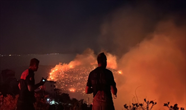 Balıkesir’in Gömeç ilçesinde başlayan orman yangını, kuvvetli rüzgarın etkisiyle İzmir’in