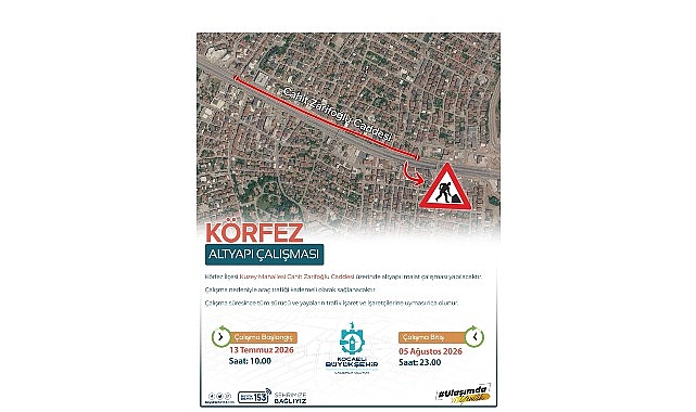 Körfez Cahit Zarifoğlu Caddesi trafiğe kapatılacak Kocaeli Büyükşehir Belediyesi'nin Körfez Kuzey Mahallesi Cahit Zarifoğlu Caddesi'nde 13