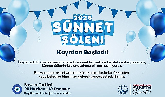Üsküdar Belediyesi’nde 2026 Sünnet Şöleni İçin Kayıtlar Başladı Üsküdar Belediyesi, sosyal belediyecilik anlayışı doğrultusunda ihtiyaç sahibi ailelerin çocuklarına