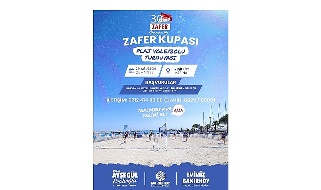 Bakırköy’de Zafer Bayramı coşkusu plaj voleybolu ve konserle yaşanacak Bakırköy Belediyesi, 30 Ağustos Zafer Bayramı’nın 104. yıl dönümü kapsamında