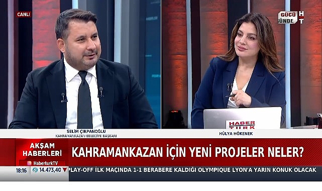 Başkan Çırpanoğlu canlı yayında açıkladı: “Kahramankazan’ı geleceğe taşıyacak özgül ağırlığı yüksek bir vizyon sergiliyoruz.” Kahramankazan Belediye Başkanı Selim Çırpanoğlu, Habertürk TV’de Hülya Hökenek’in sunduğu