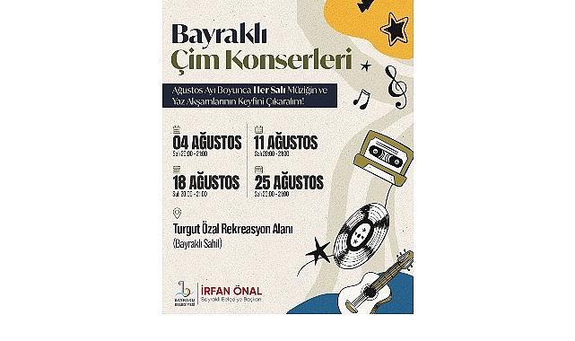 Bayraklı’da Çim Konserleri Başlıyor Bayraklı Belediyesi Orkestrası, ağustos ayı boyunca her salı günü Bayraklı