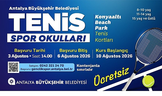 Büyükşehir’in ücretsiz tenis eğitimlerinde yeni dönem başlıyor Antalya Büyükşehir Belediyesi’nin yoğun ilgi gören Tenis Spor Okulları’nda yeni