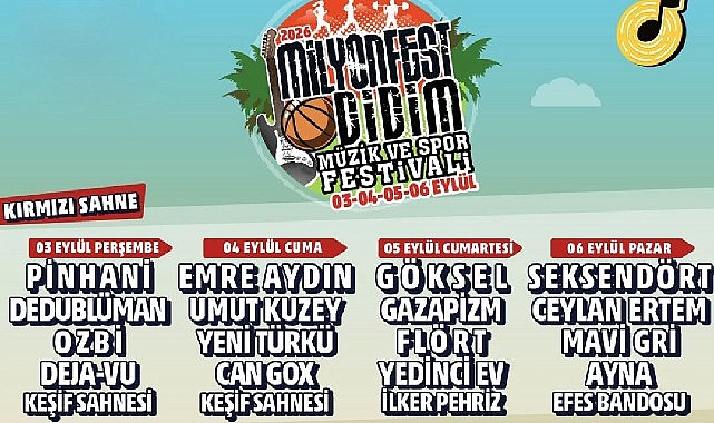 Didim Belediyesi’nin destekleriyle düzenlenen MilyonFest Didim, 3-6 Eylül tarihlerinde Tavşanburnu